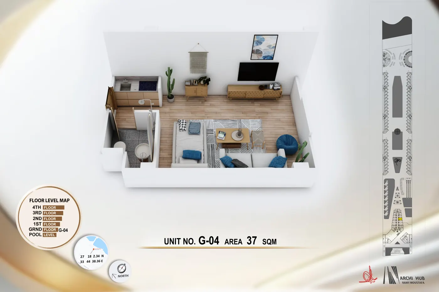3D floor plan render of unit G4