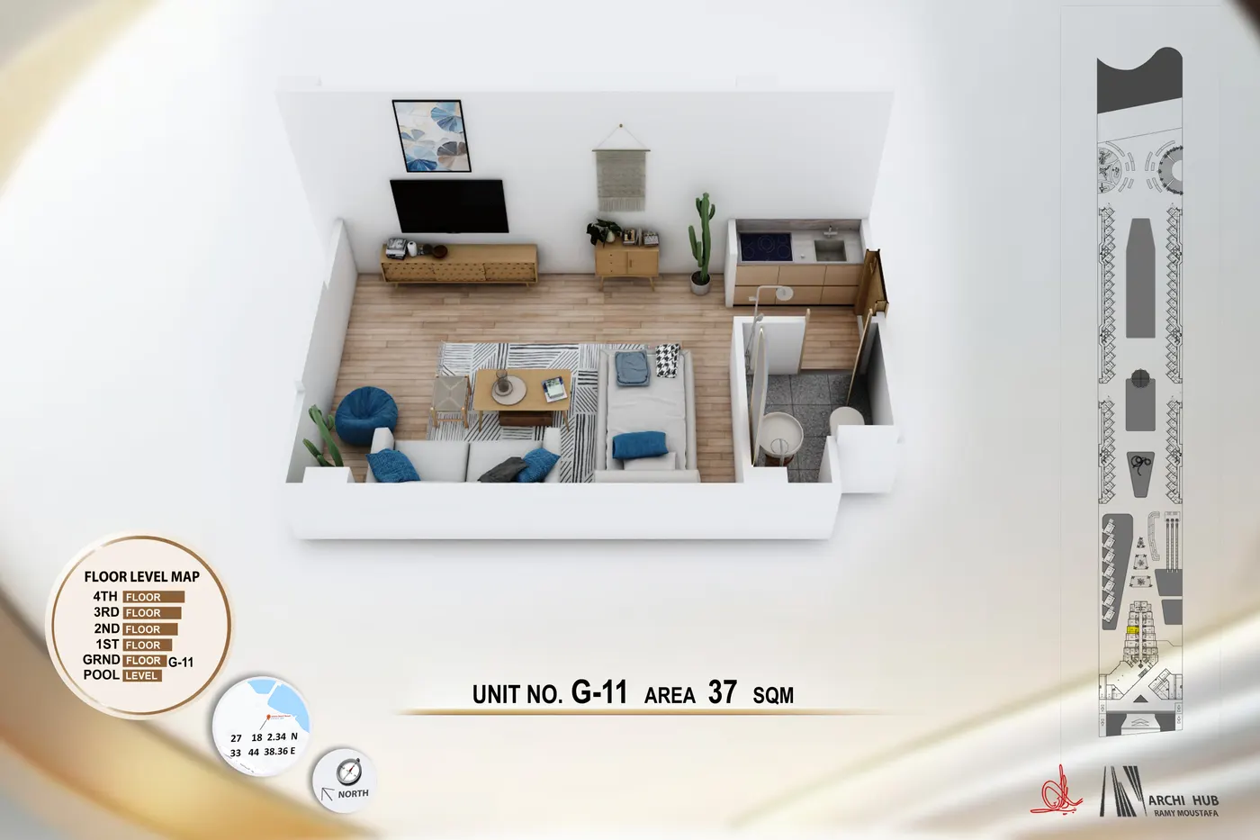Unit G11 floor plan render