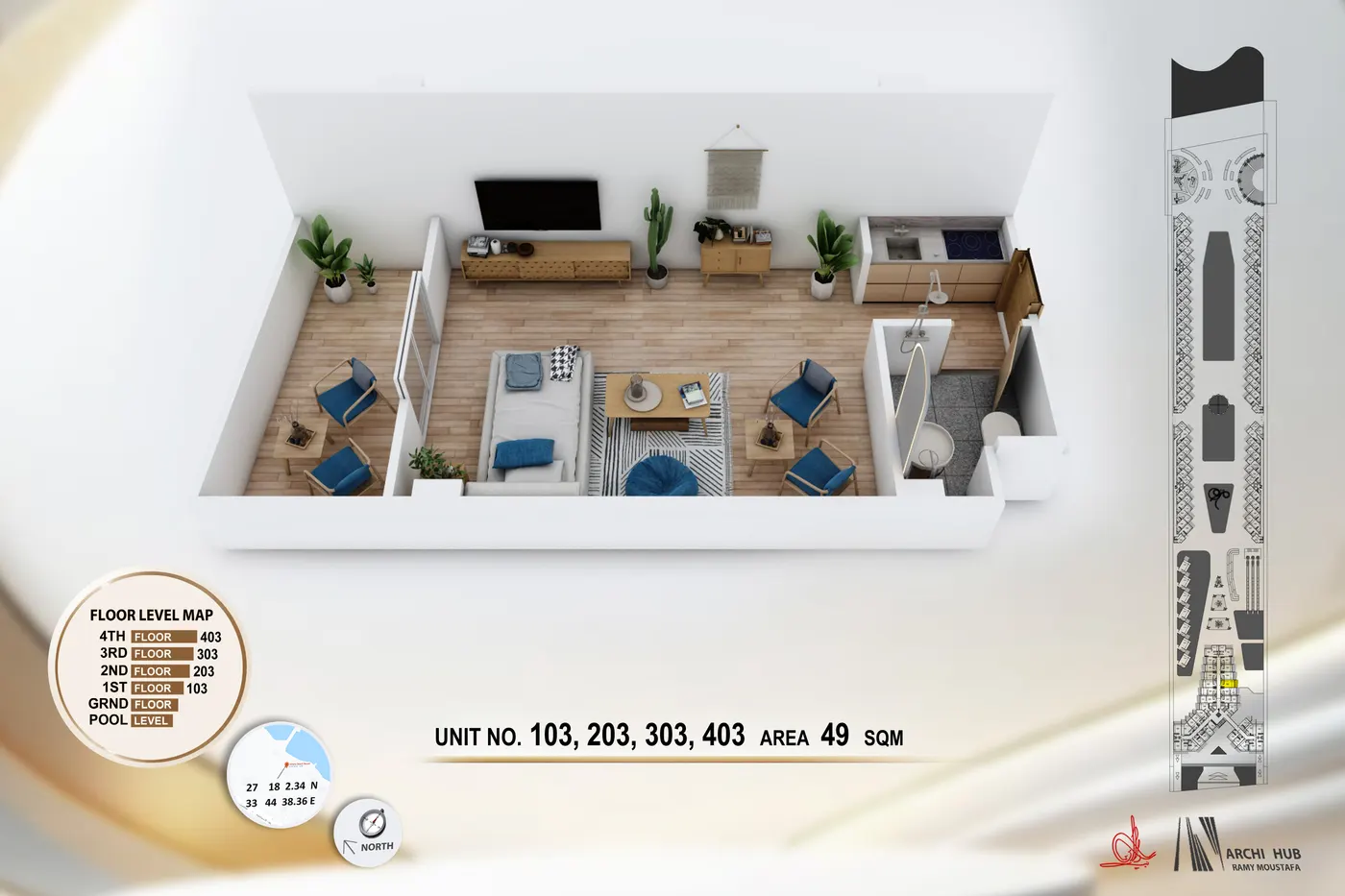 Unit 303 floor plan render