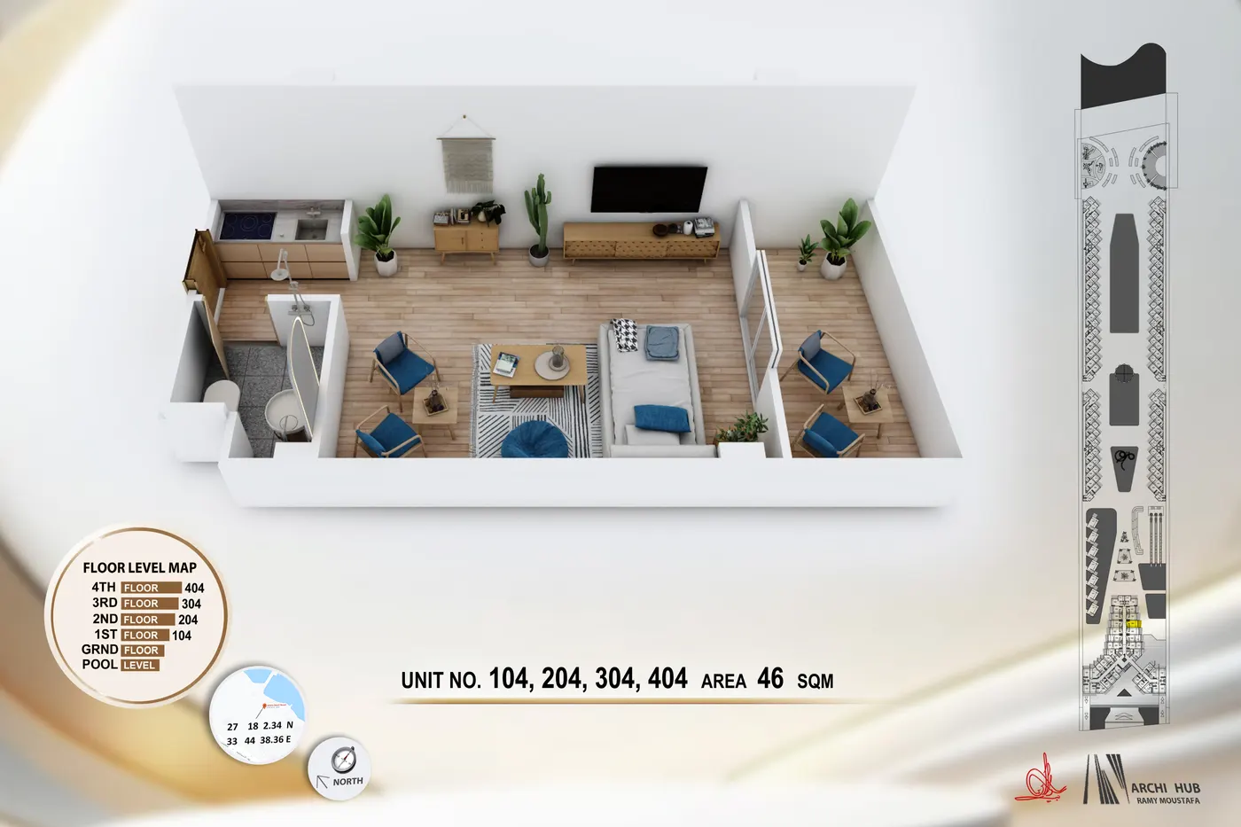 Unit 304 floor plan render