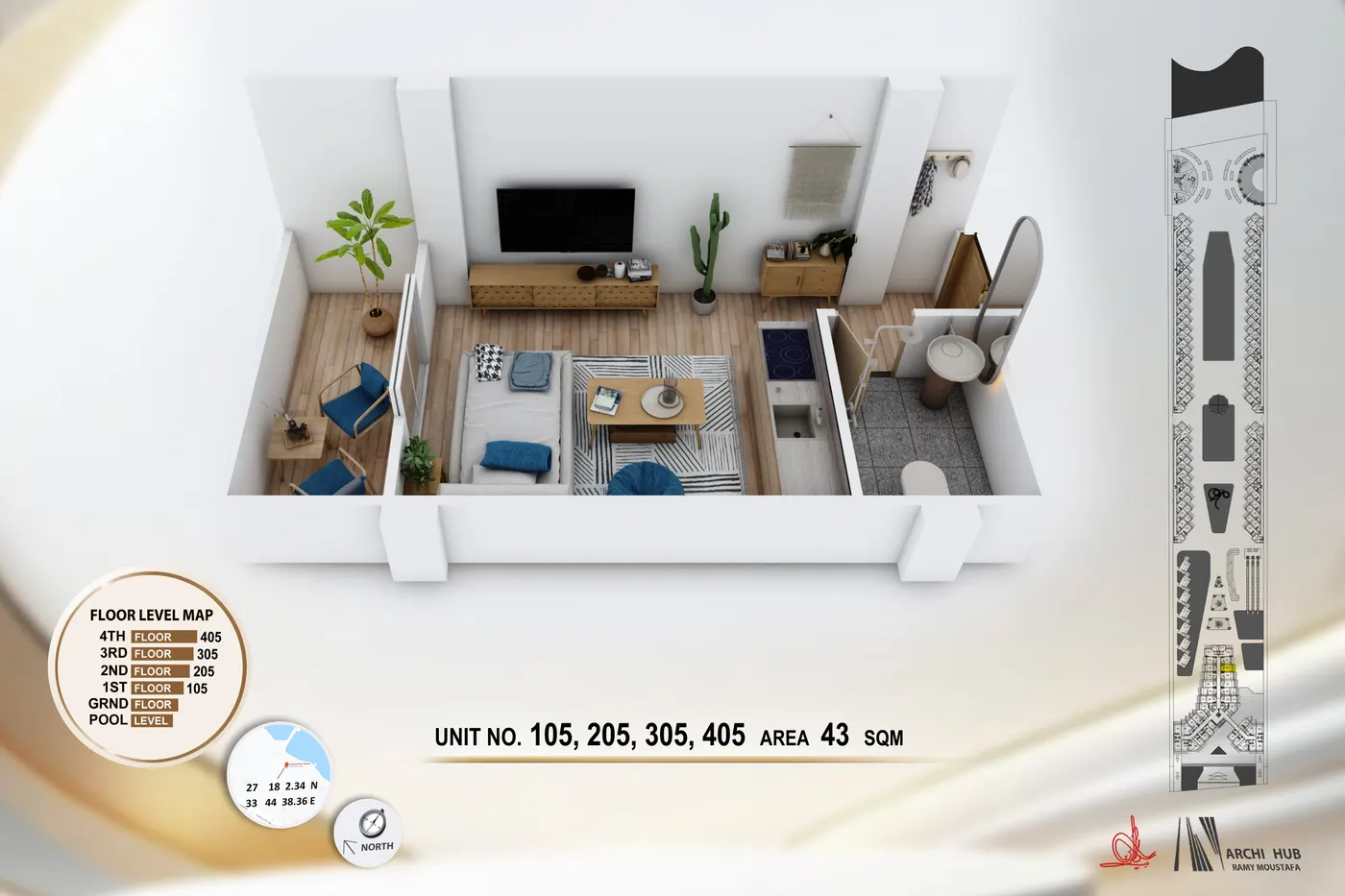 Unit 305 floor plan render