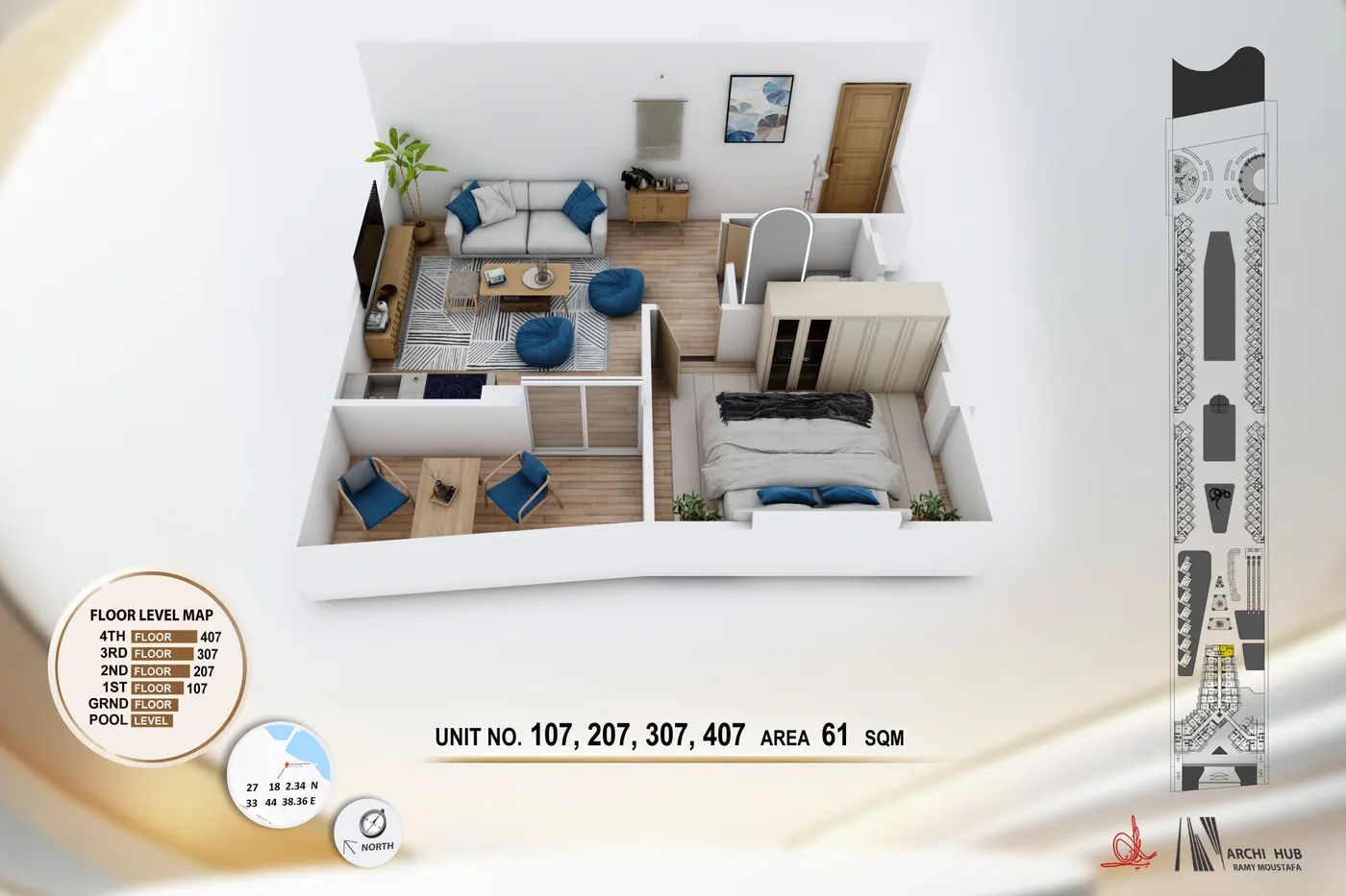 Unit 307 floor plan render
