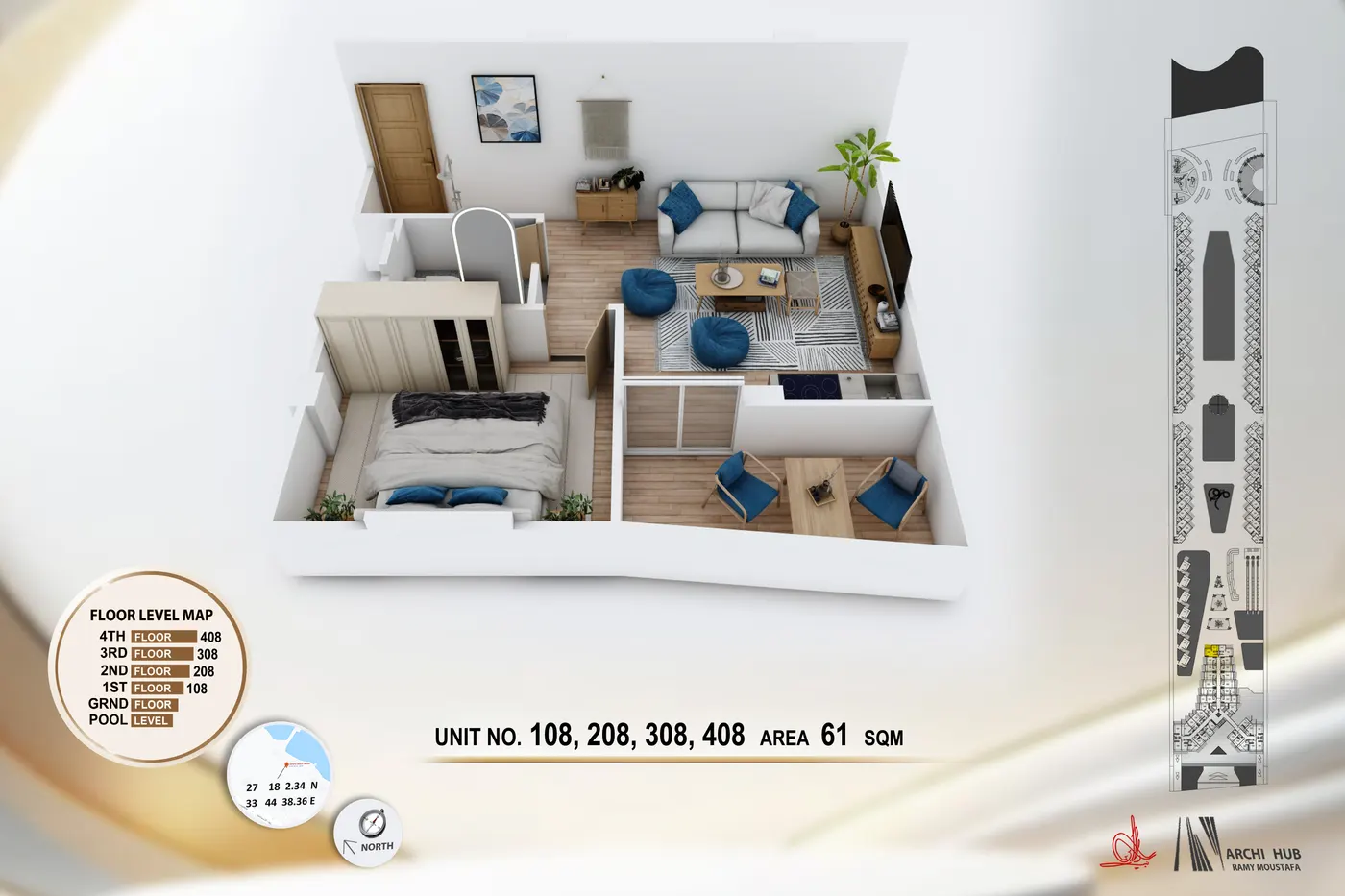 Unit 308 floor plan render