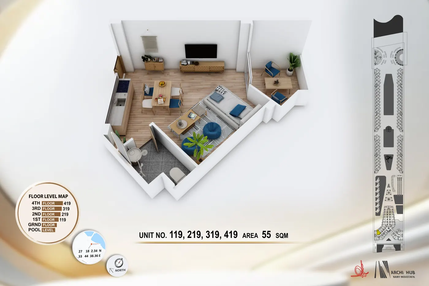 Unit 419 floor plan render