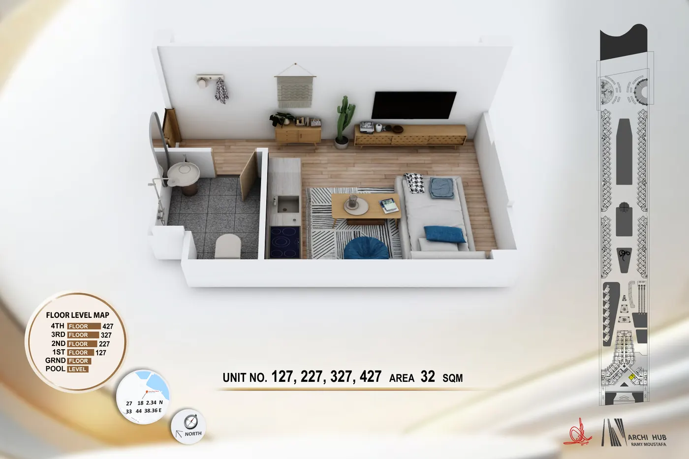 Unit 227 floor plan render