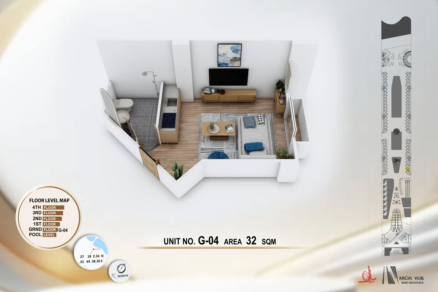 3D floor plan render of unit G4