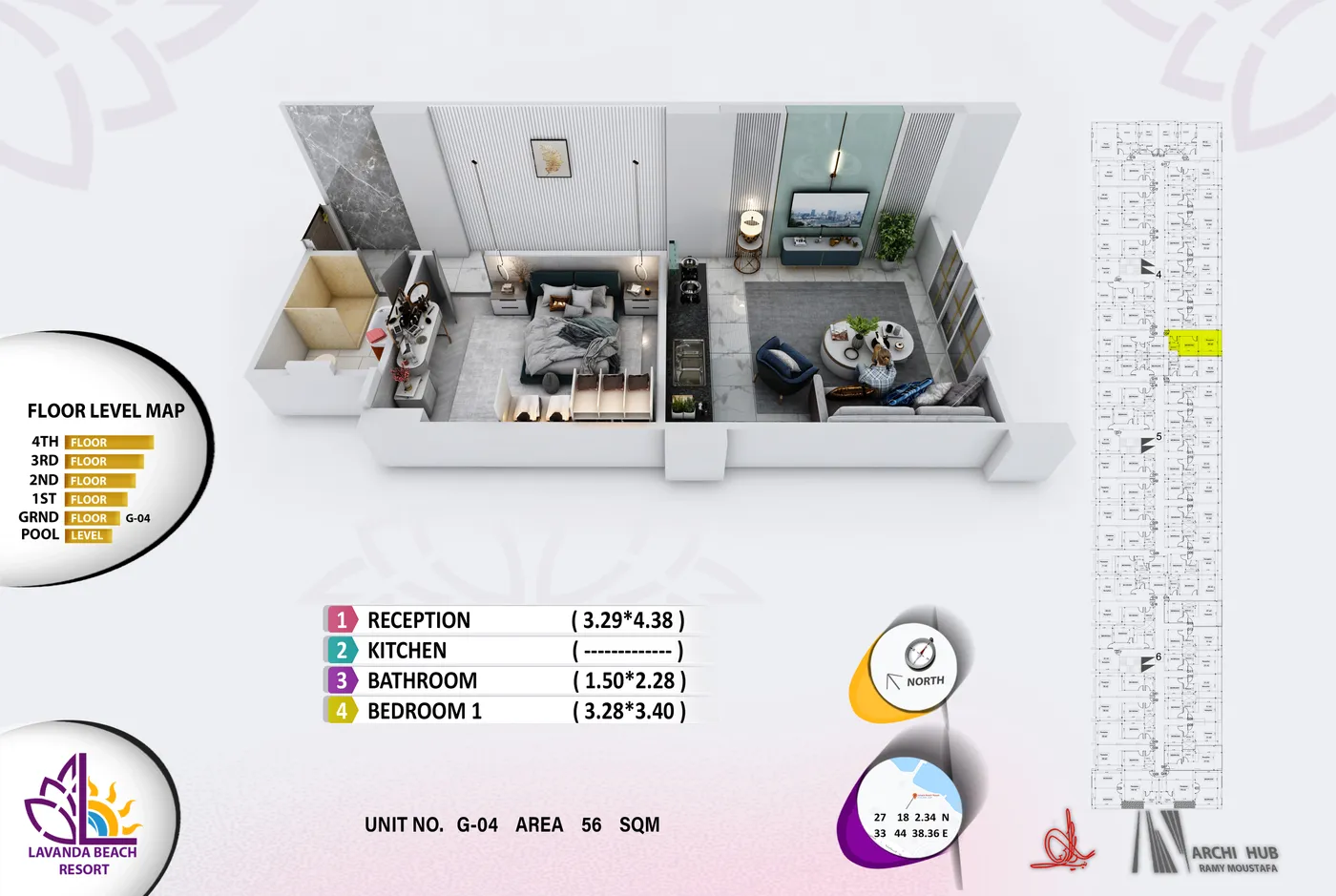 3D floor plan render of unit G4