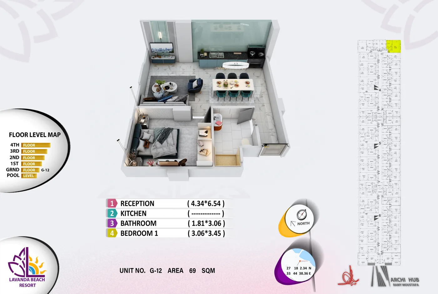 3D floor plan render of unit G12