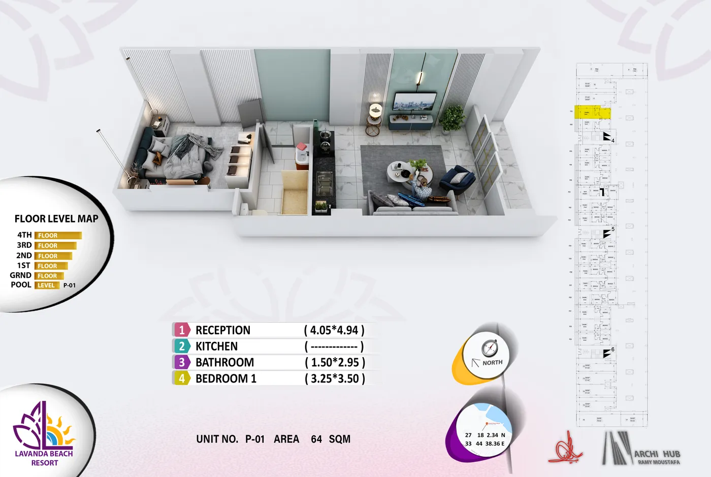 Unit B1 floor plan render