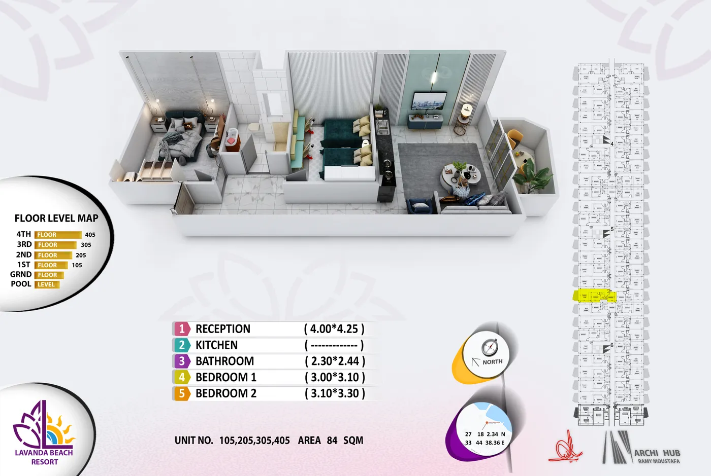 Unit 105 floor plan render