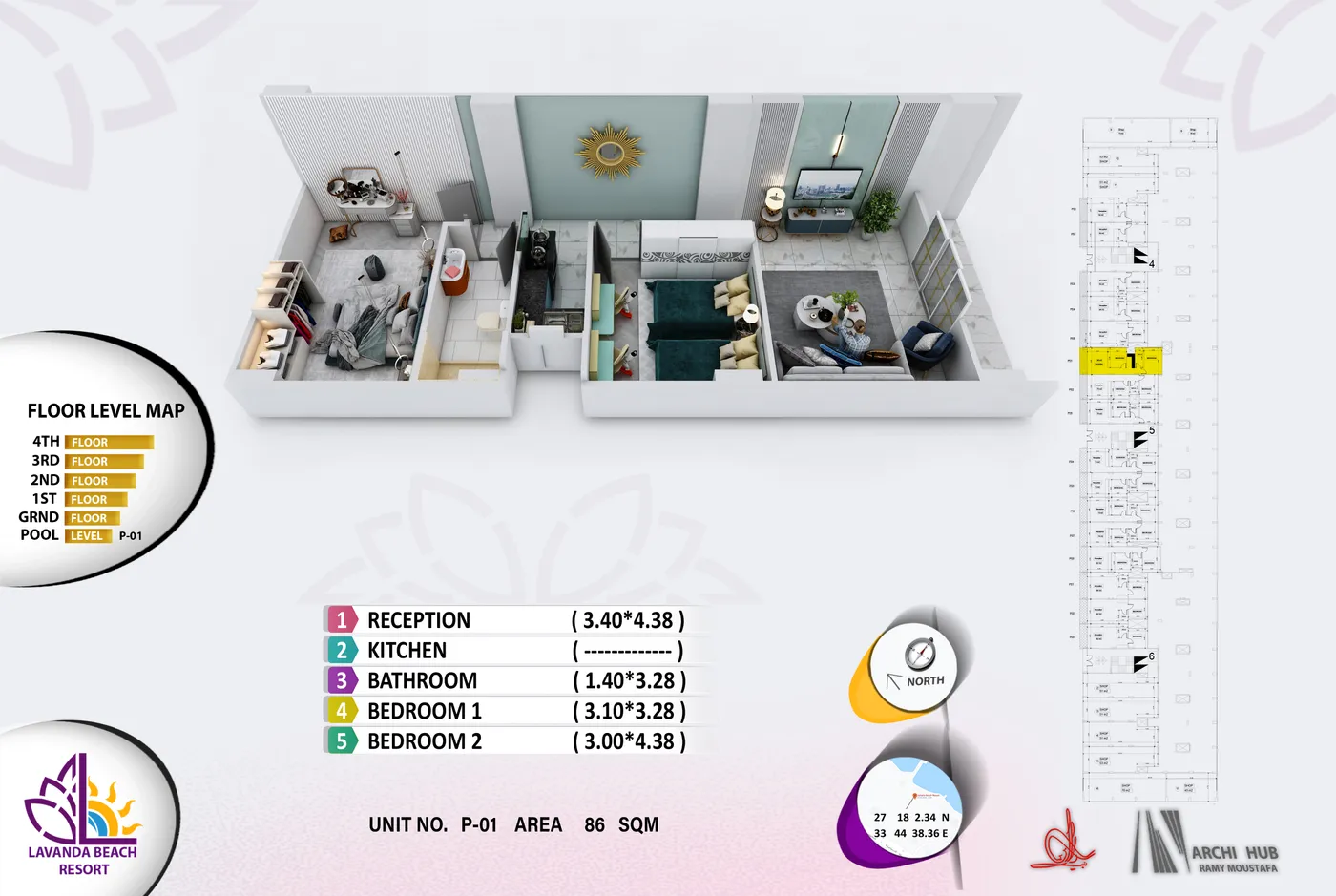 Unit B1 floor plan render