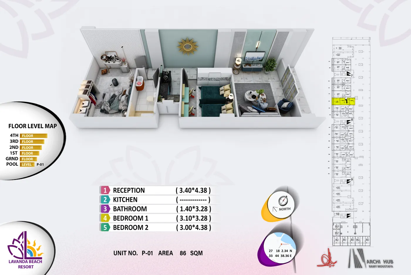 Unit B1 floor plan render