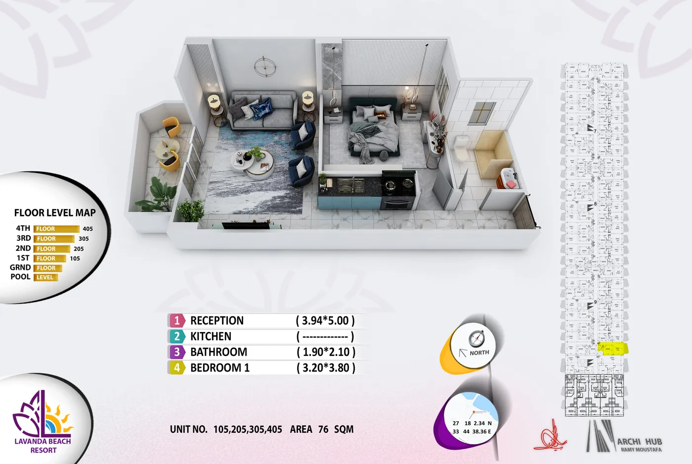 Unit 405 floor plan render