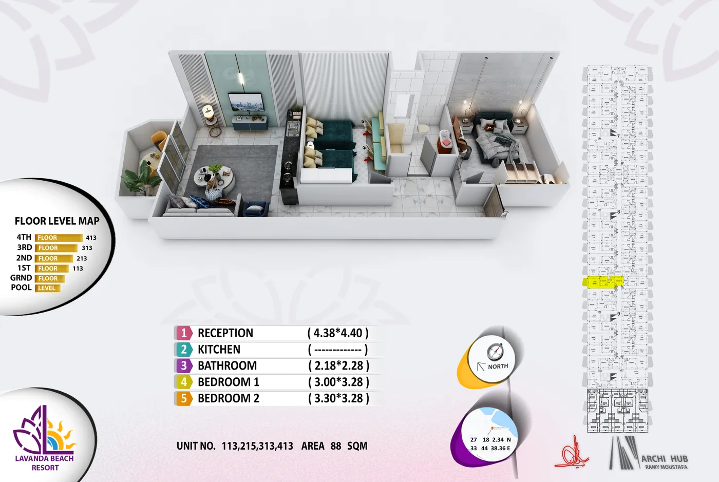 Unit 313 floor plan render