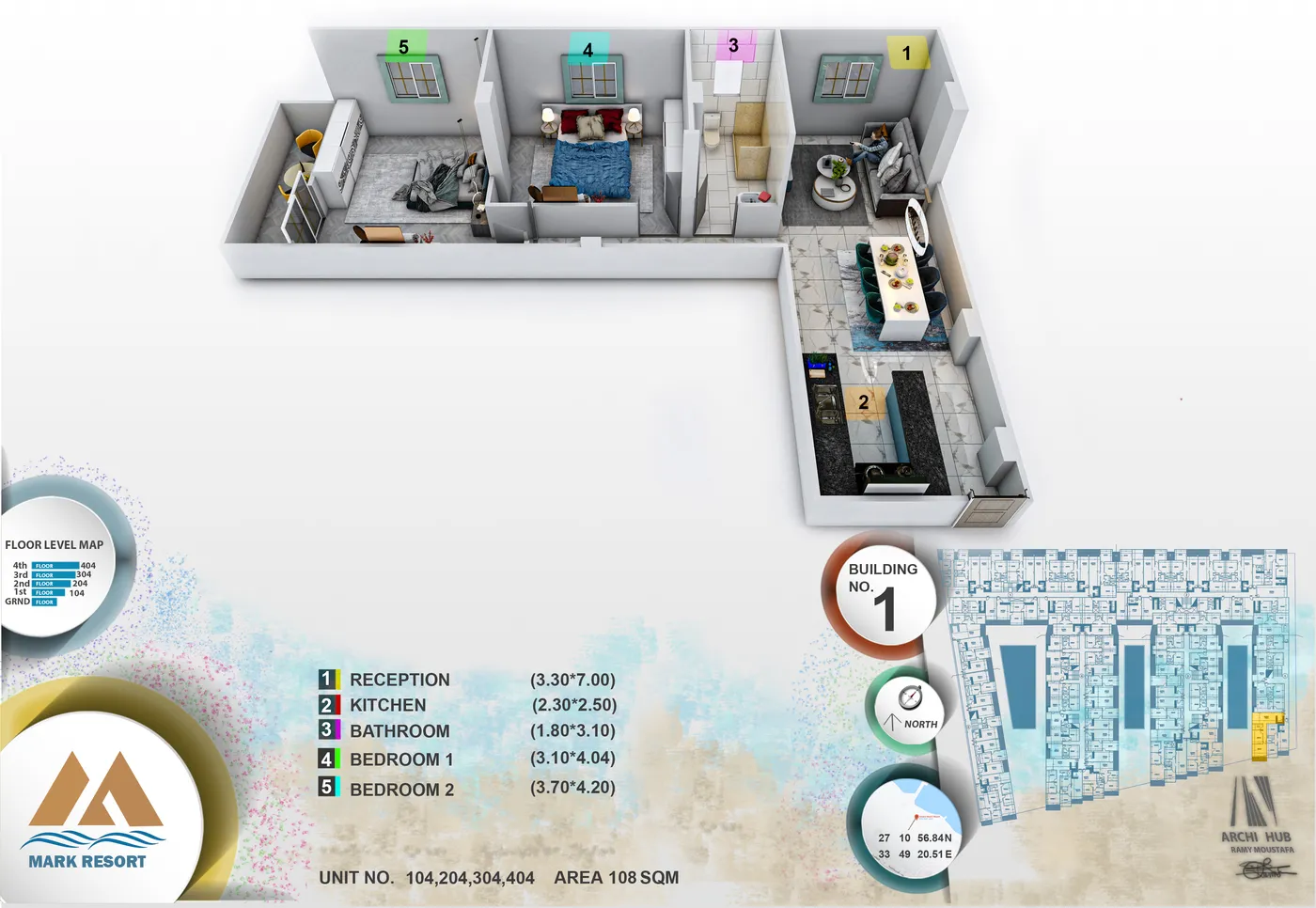Unit 104 floor plan render