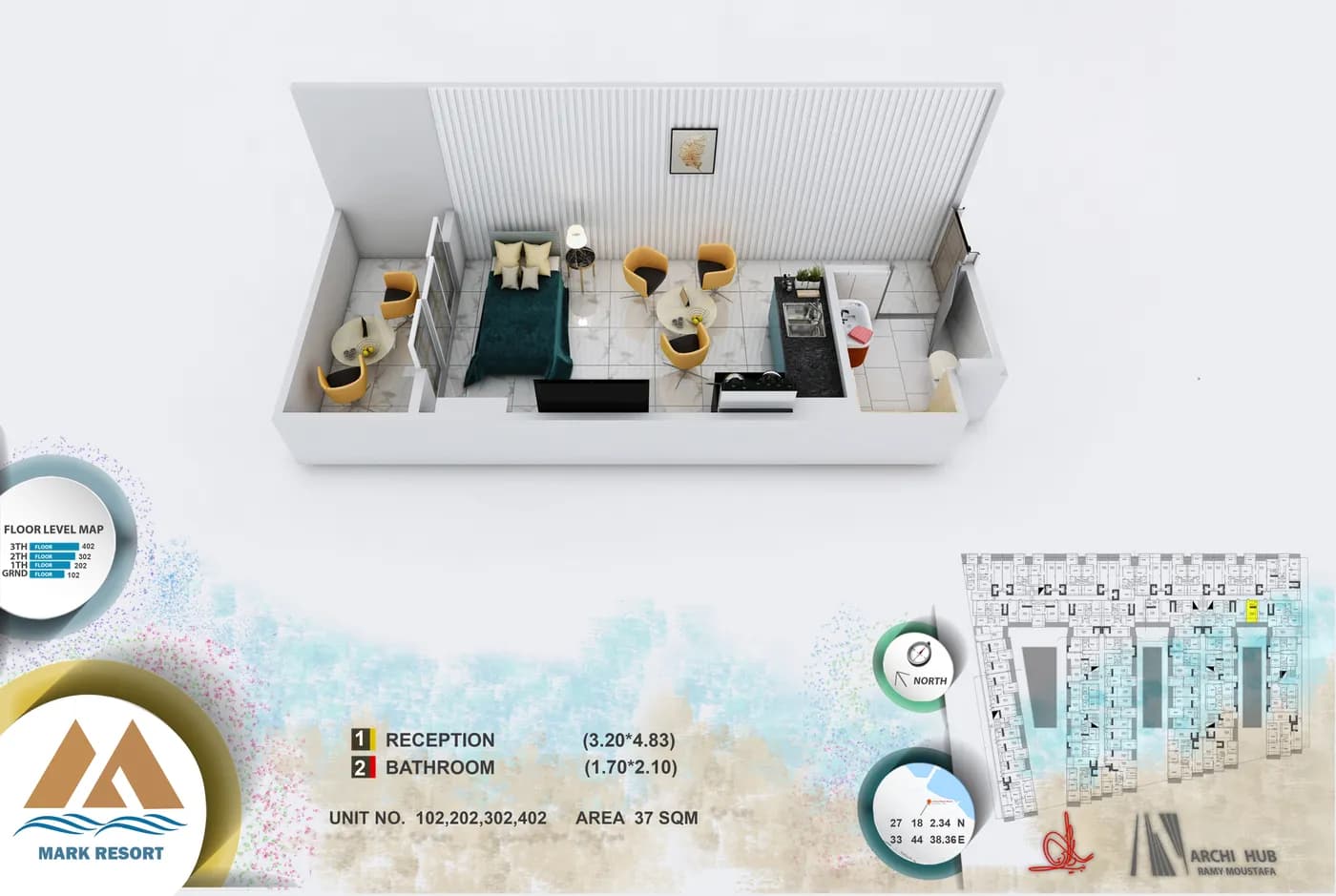 Unit 402 floor plan render