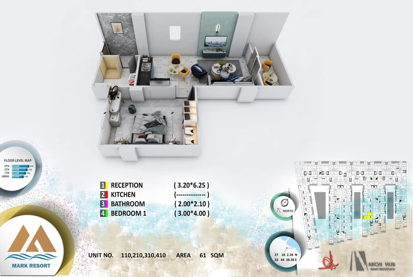 3D floor plan render of unit 310