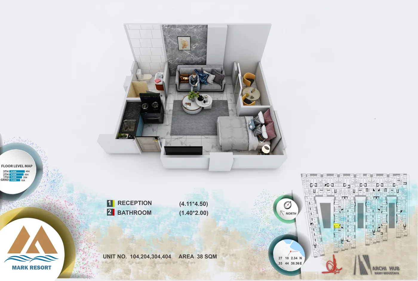 Unit 304 floor plan render