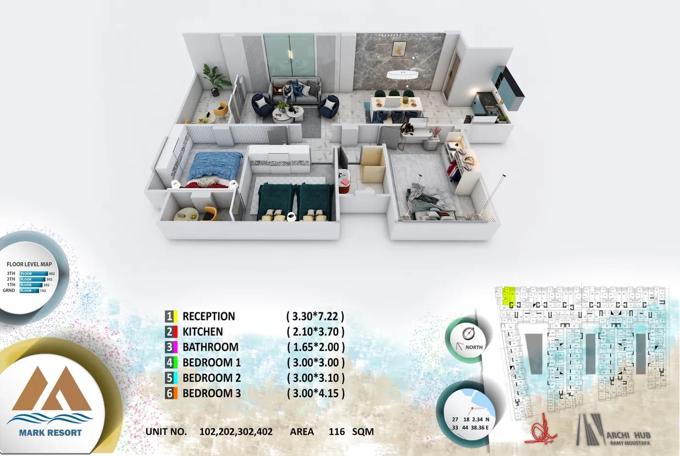 Unit 102 floor plan render