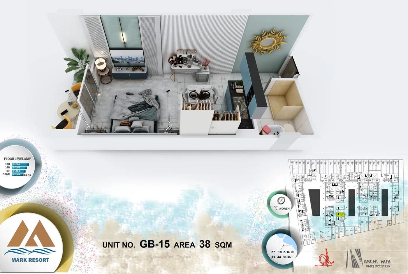 Unit GB-15 floor plan render