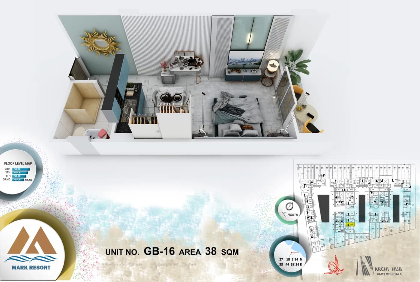 Unit GB-16 floor plan render