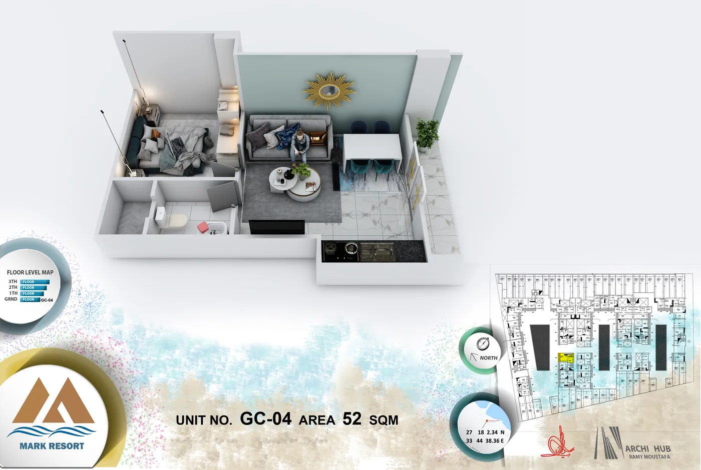 3D floor plan render of unit GC-4