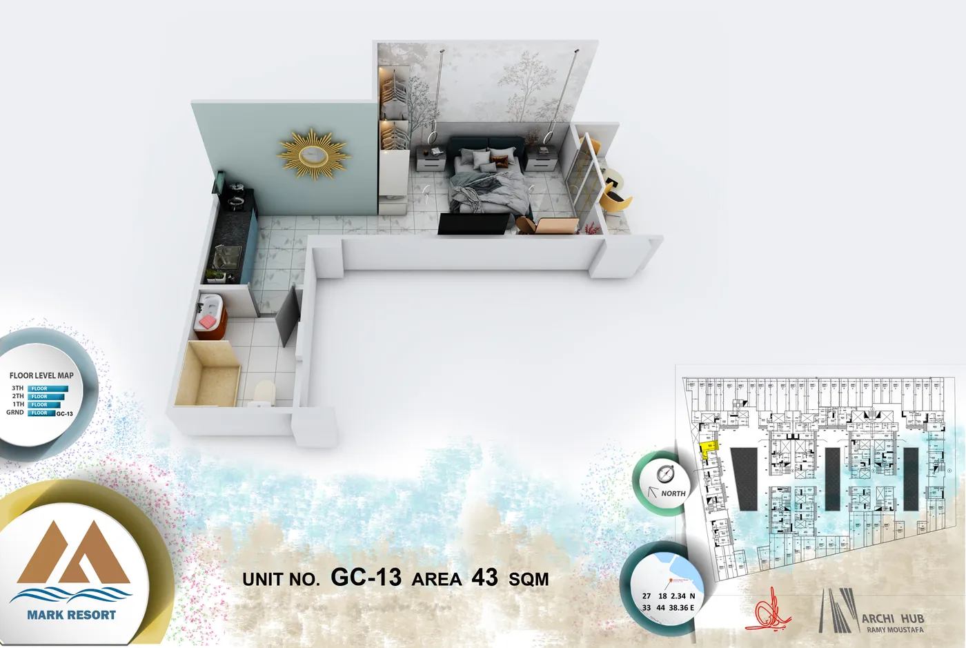 3D floor plan render of unit GC-13