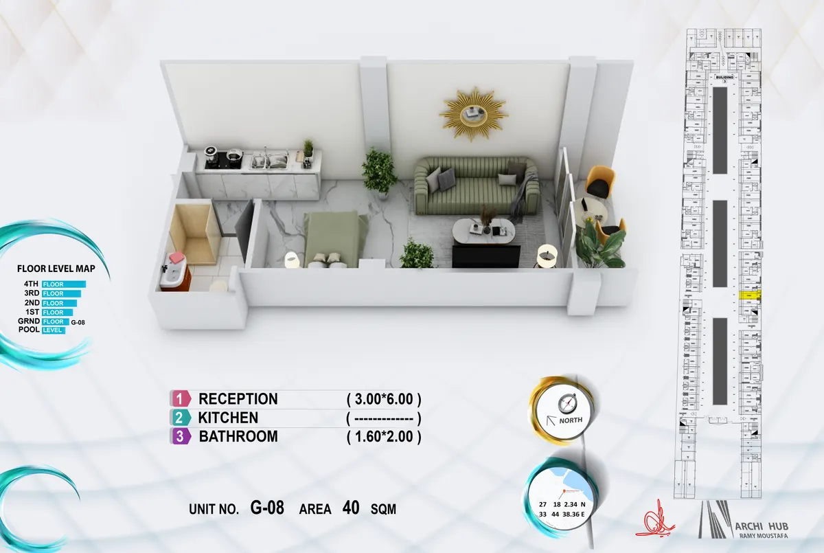 3D floor plan render of unit G8