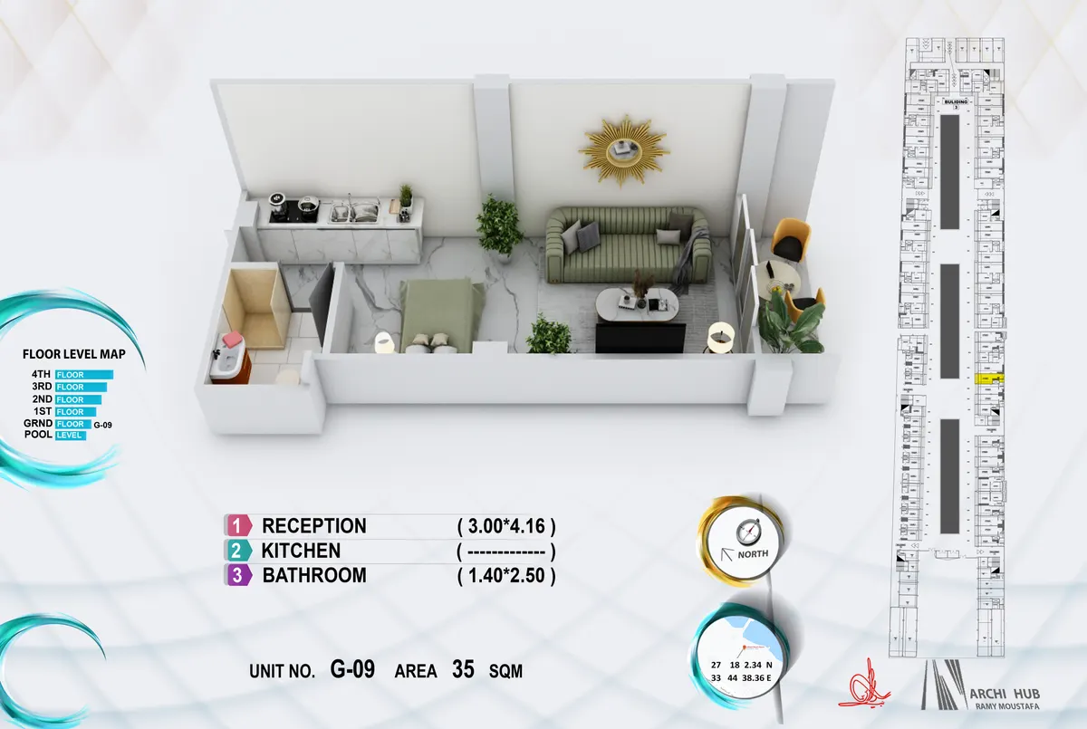 3D floor plan render of unit G9