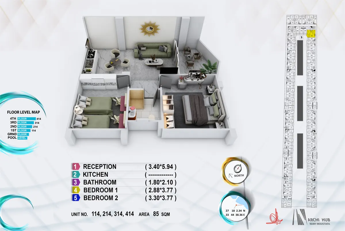 3D floor plan render of unit 314