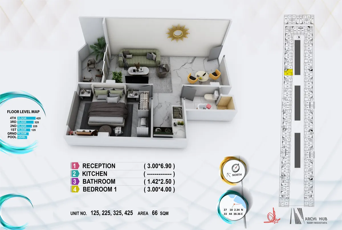 3D floor plan render of unit 325