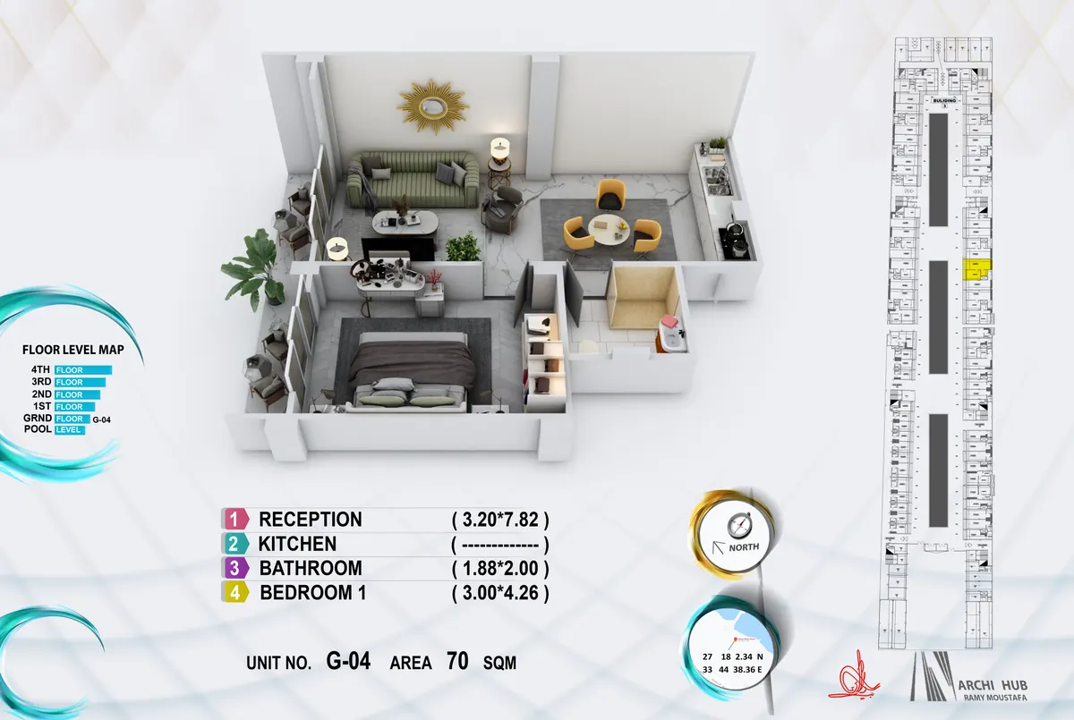 3D floor plan render of unit G4