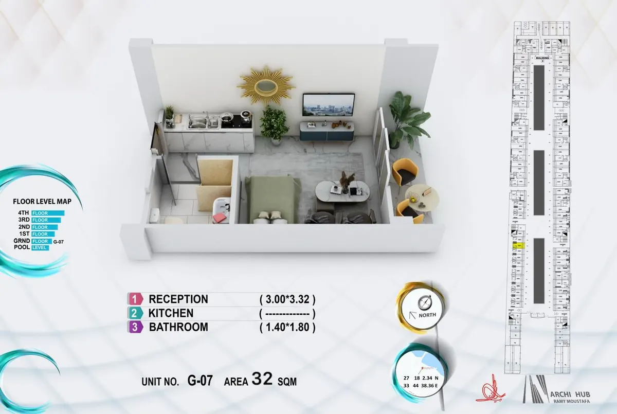 3D floor plan render of unit G7