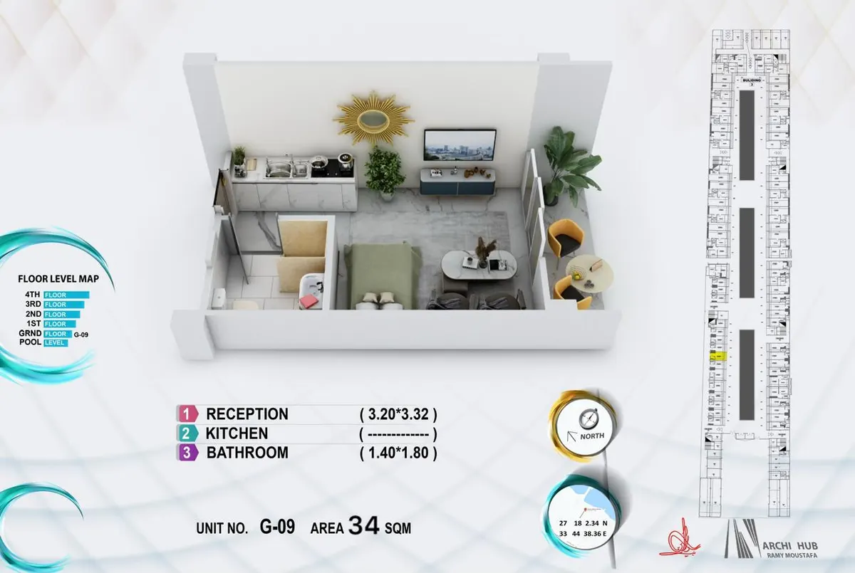 3D floor plan render of unit G9