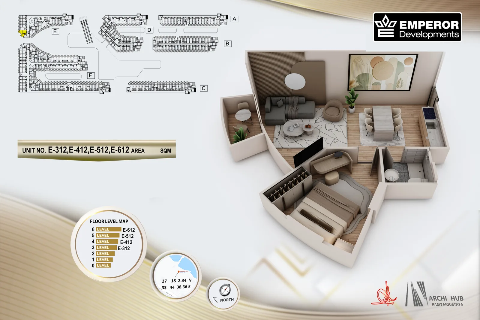 Unit E312 floor plan render